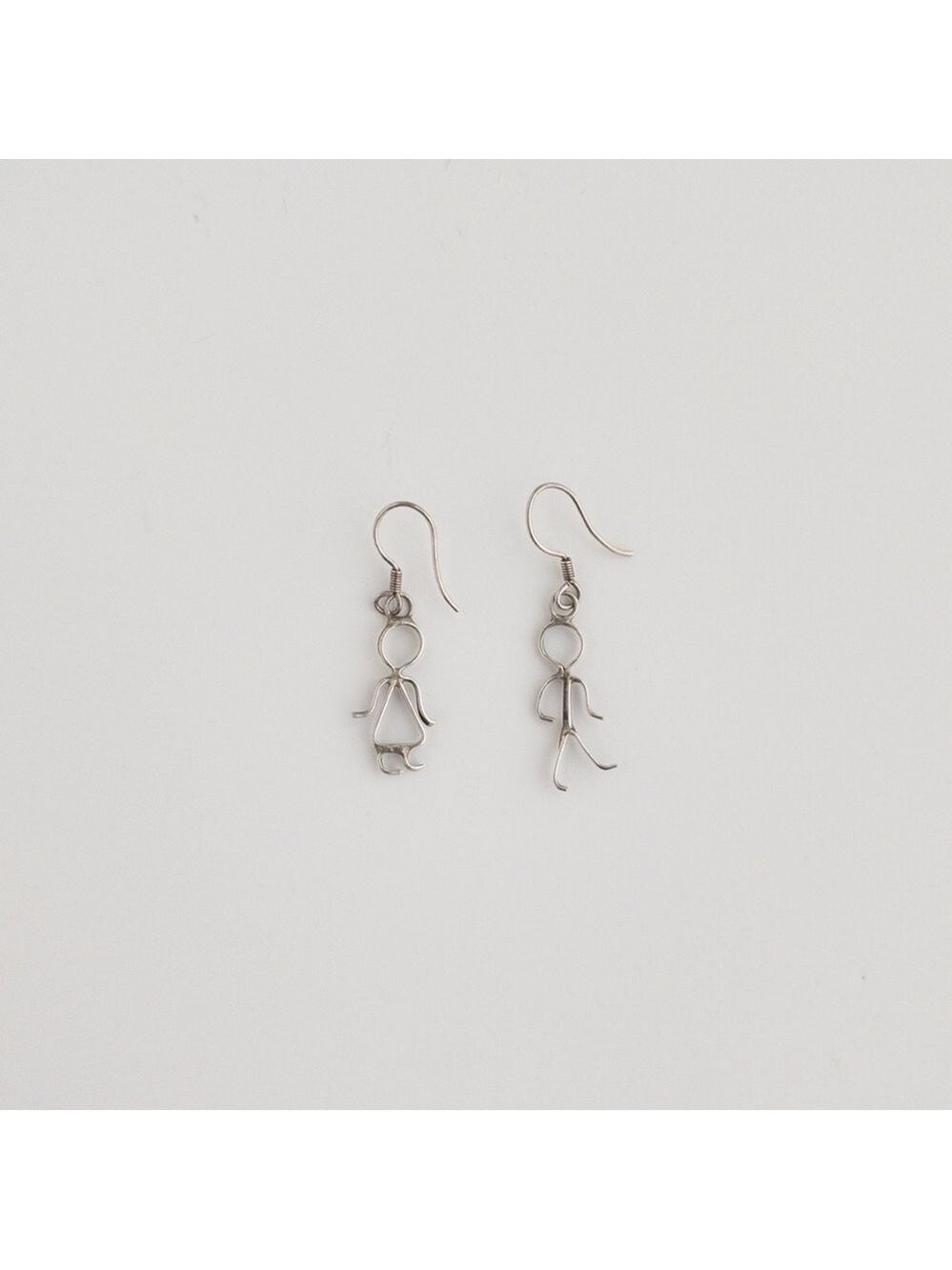 Vintage Figural Boy and Girl Dangle Drop Earrings Silver Tone Wire Work Jewelry